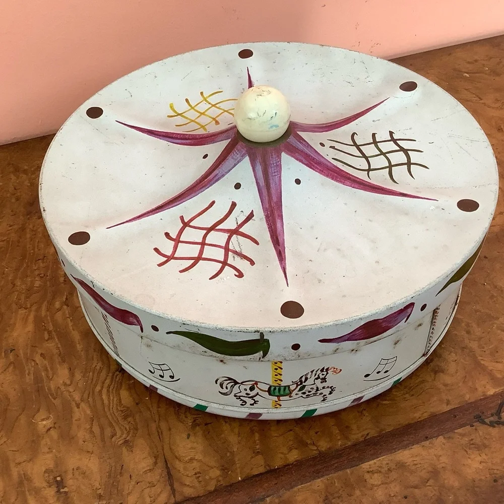 Vintage Carousel Merry Go Round Tin Guildcraft Horses Carnival Tent1 10” X 5.5”